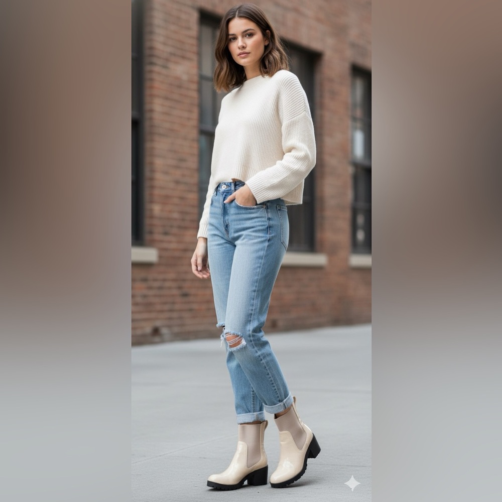 Coconuts by Matisse Ivory Chelsea Croc Embossed Ankle Chunky Heel Boots 8M NWT